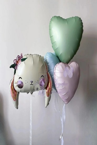 Набор из воздушных шаров Фонтан из фольгированных шаров сердца с зайкой фото