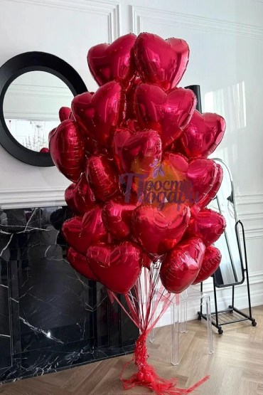 Набор воздушных шаров №939 40 красных фольгированных сердец фото