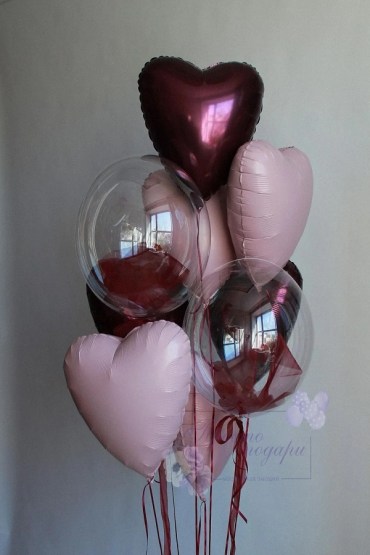 Набор из воздушных шаров Фонтан из фольгированных шаров сердца с шарами бабблс с лентами фото